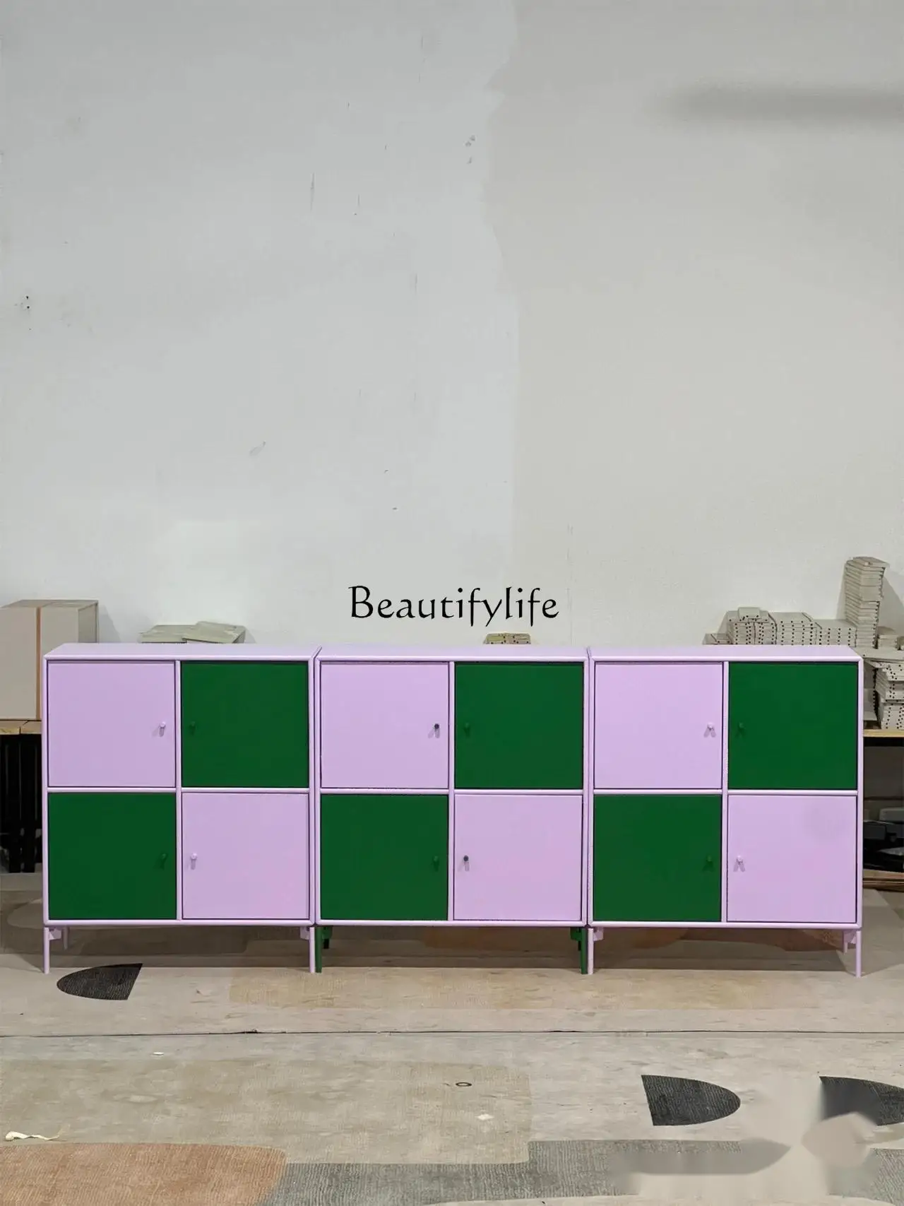 Color four-door dining side cabinet master design stacked four-door medieval cabinet can be customized