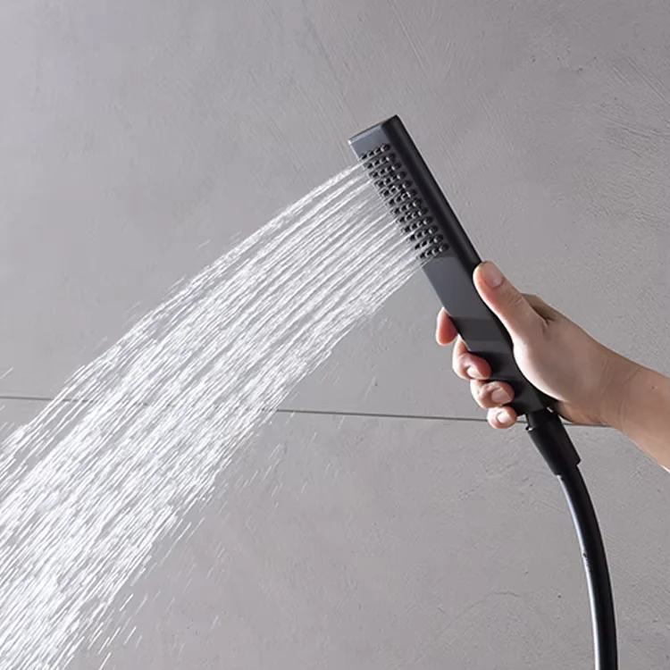 Direct Sales Brass Black Wall-mounted Thermostat Mixer Shower Faucet Jet Rainfall Fog Massage for Bathroom Apartment Use