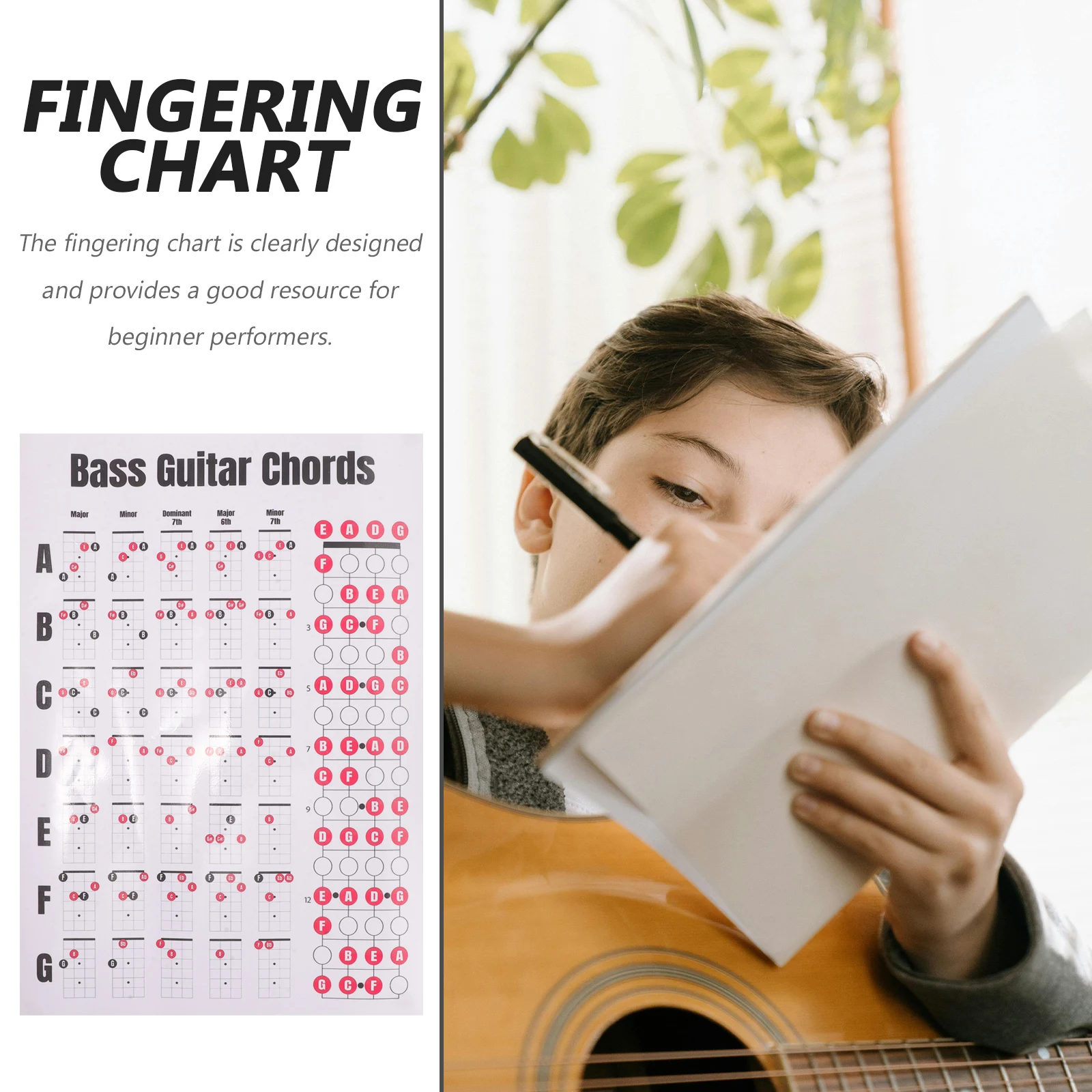 

Matte Bass Guitar Chord Chart Poster Durable Music Learning Guide for Beginners Fingerboard Practice Tool Wall Resource