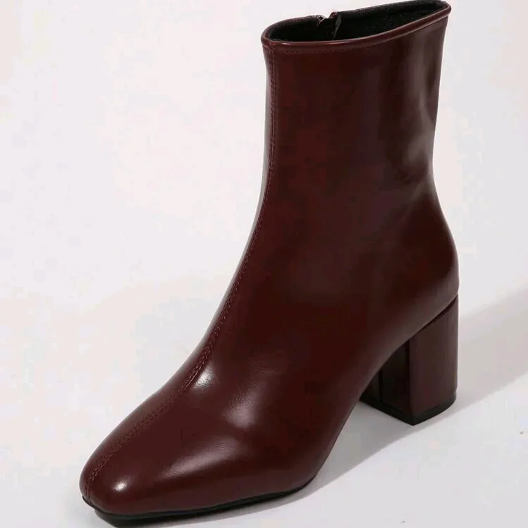 Damen-Stiefeletten für den Winter mit seitlichem Reißverschluss, dehnbarem mittlerem Absatz, großer Größe, kurzer Stiefelette, modische spitze Schuhe, Botas De Mujer – Detail 12