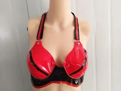 

Latex Rubber Gummi Sexy Beauiful Charming Red Bikini Bra Size XS~XXL