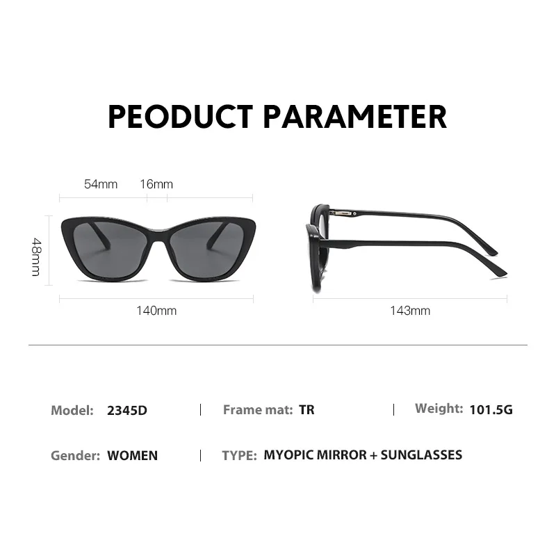 VCKA Custom Myopia Hyperopia Glasses With Cat Eye Magnet Clip Sunglasses Men Women Prescription Nearsighted Astigmatism Eyeweaer