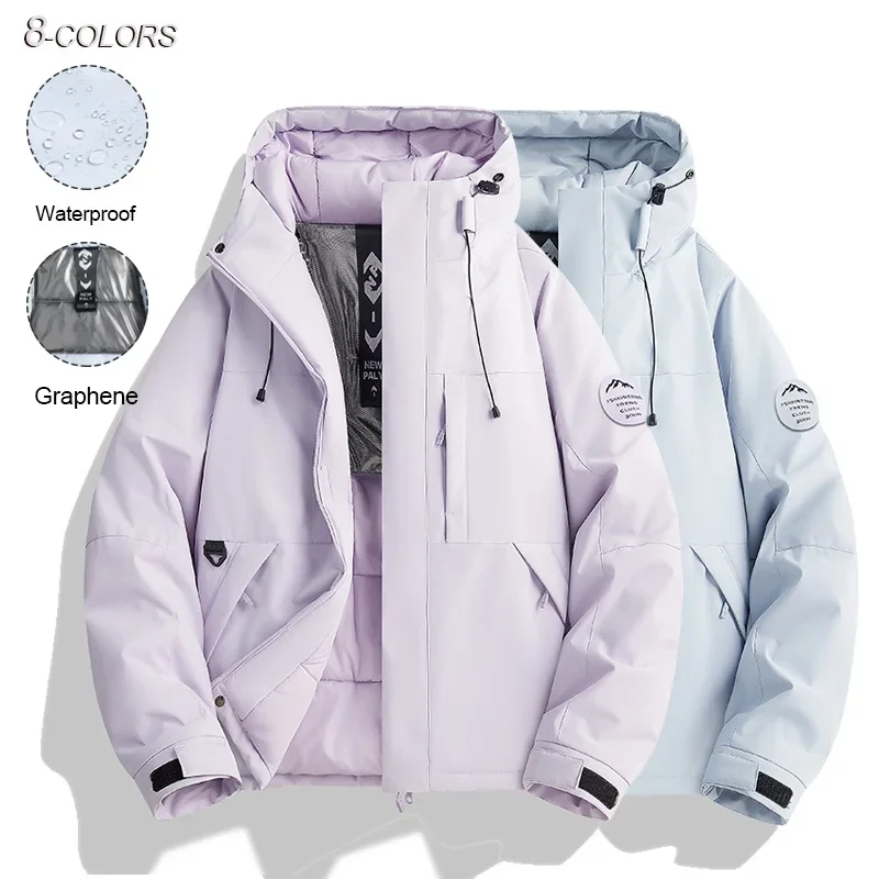 

Winter Warm Hooded Puffer Jacket Couple Casual Outdoor Cotton Padded Windproof Graphene Coat Daily Parka Jackets Outerwear