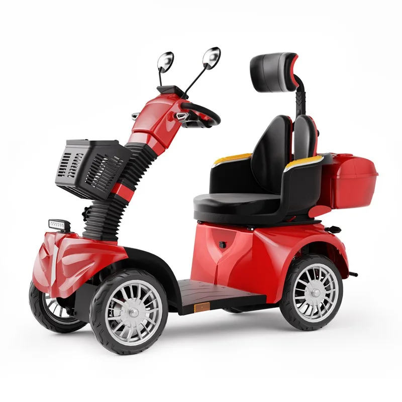 

Senior scooter with multiple shock absorbers, the seat protects the spine
