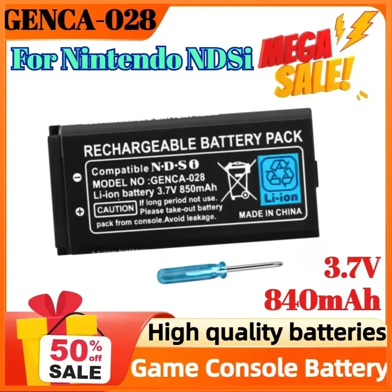 GENCA-028 3.7V 840mAh Rechargeable Lithium-ion Battery for Nintendo NDSi Game Console Battery + Screwdriver Tool