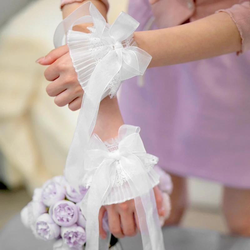 New Bowknot Arm Sleeves Arm Warmers Hand Sleeves Ruffled Floral Layered Lace Arm Cuffs Oversleeves Elastic Arm Cover Bridal