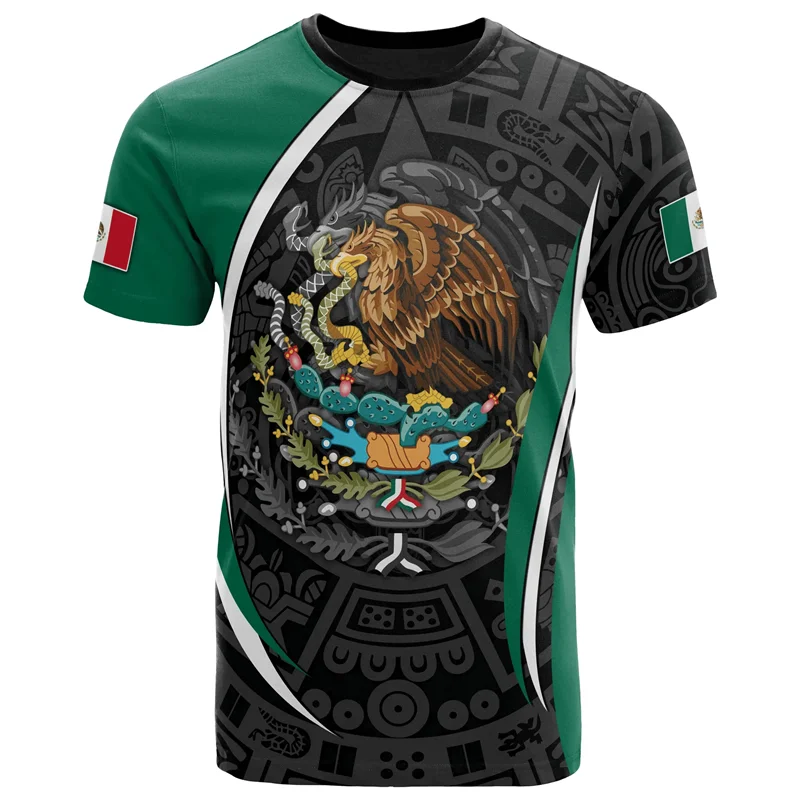 Mexico National Flag T Shirts For Men Fashion Mexican Eagle Pattern Short Sleeve Oversized T-shirt Fitness Running GYM Tees Tops