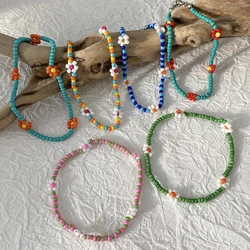Amorcome Summer Cute Daisy Flower Seed Beads Bracelet Colorful Lovely Charm Stretch Bangle for Women Girls Party Jewelry Gifts