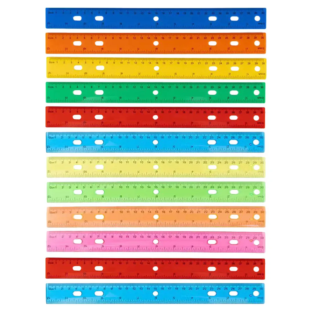 12 Pcs Colored Plastic Rulers 30cm Straight Measuring Tools for Students Classroom Supplies Inch Centimeter Metric Scale