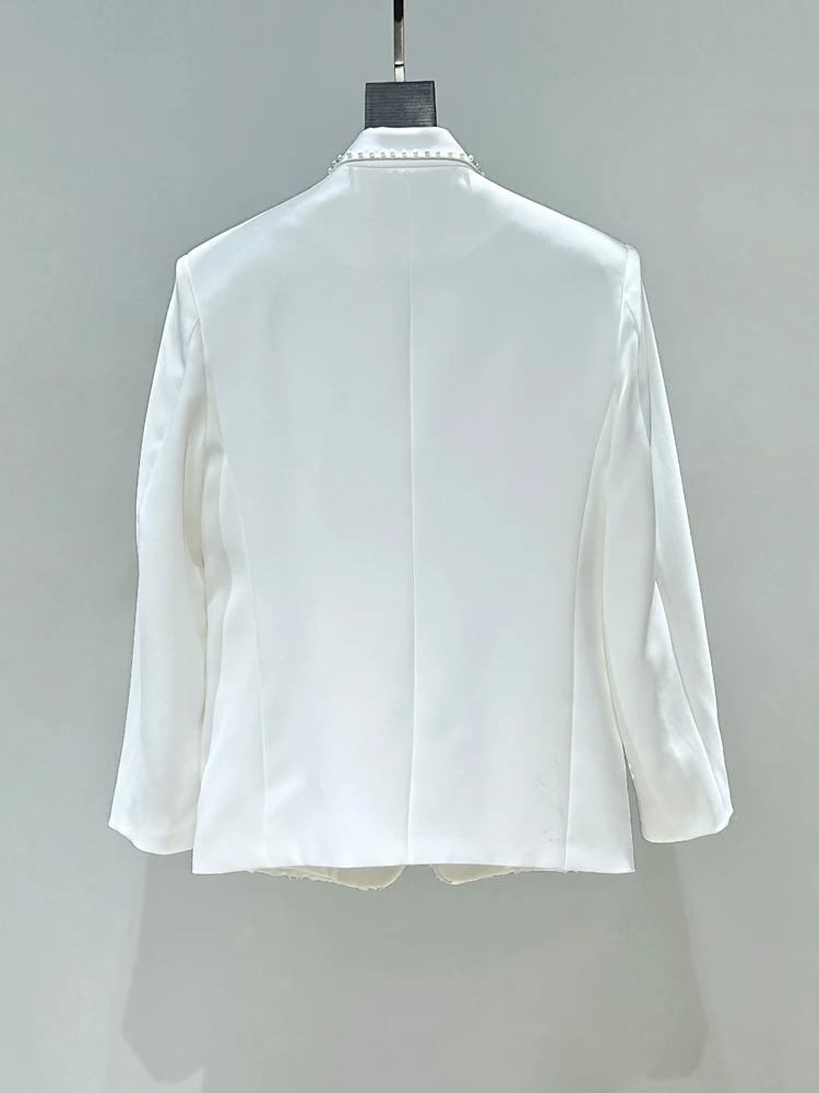 Luxury White Floral sequined blazer for women 2026 Spring Autumn Single breasted Beading jacket Loose Stylish coat INKEO 6O009