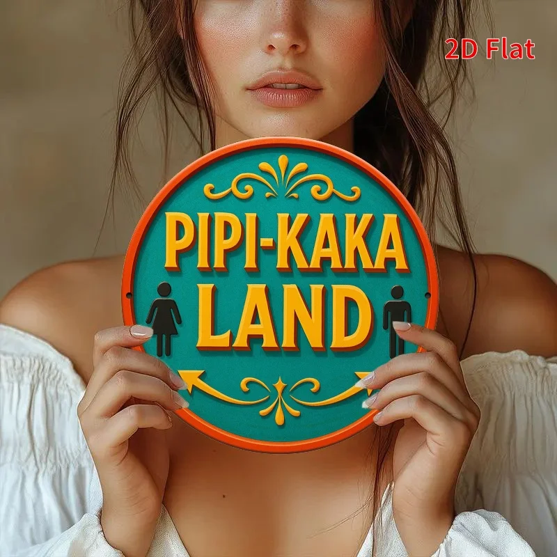 2D Flat, 2D Flat Round 1pc Pipi-Kaka Land, 8x8 inch (20x20cm), aluminum logo metal wall signage, holiday decoration, suitable fo