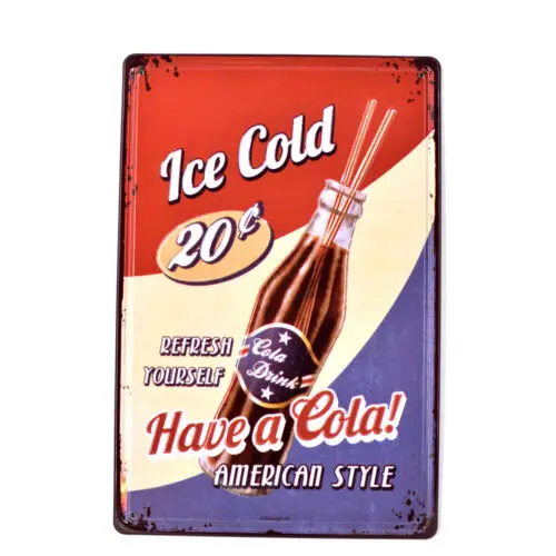 Ice Cold Cola Plate Vintage Tin Metal Signs Beer Bar Decor Art Wall Poster