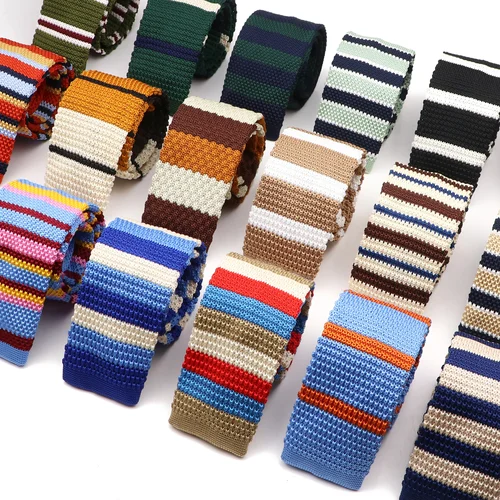 Gran oferta, corbata clásica de punto a rayas, corbata estrecha, delgada, tejida, negra, azul, amarilla, para fiesta, boda, accesorios de corbata de invierno