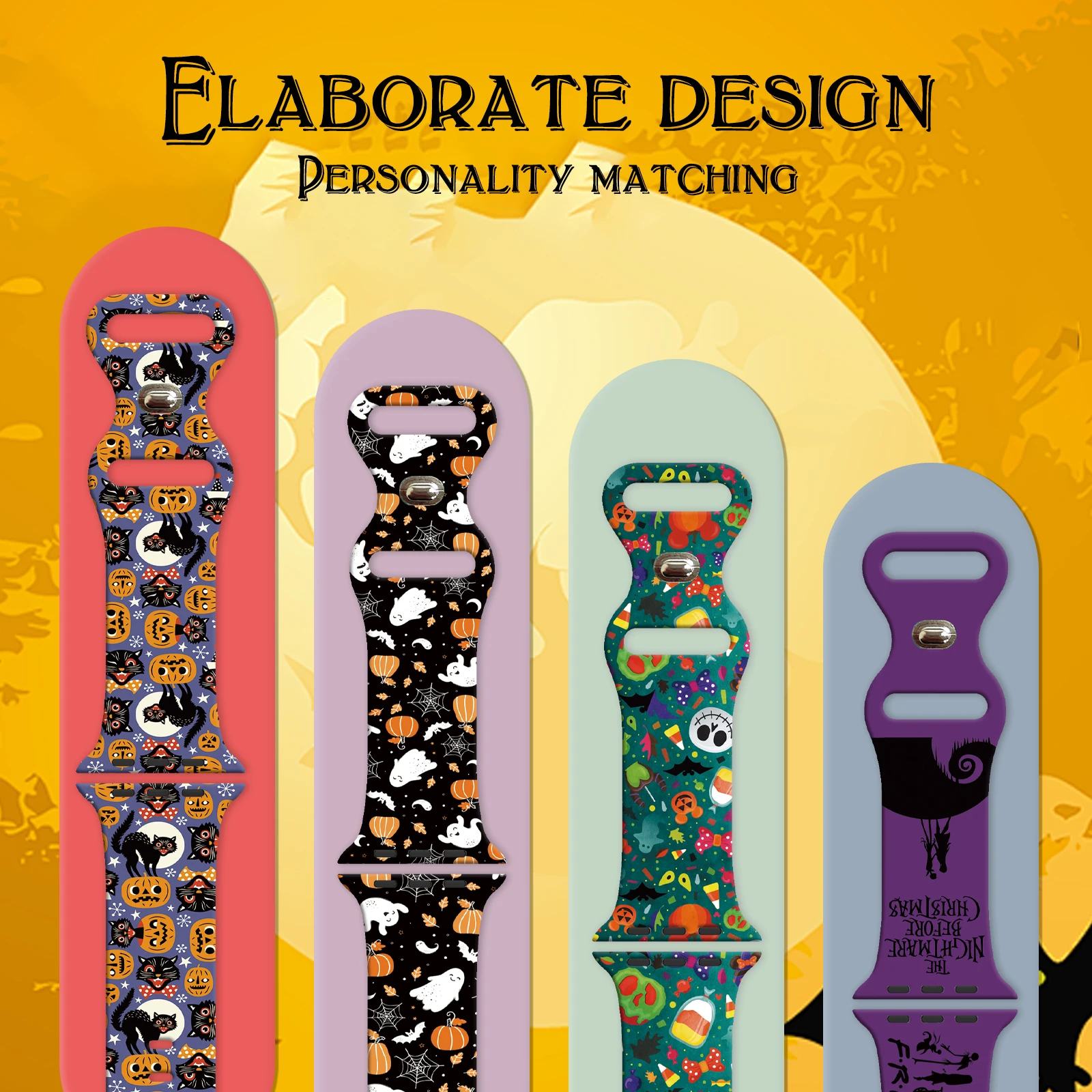 Correa estampada con cabeza de calabaza de Hallowmas para Apple Watch 11 10 9 8 pulsera reemplazable para iWatch 46mm42mm 41mm 40mm