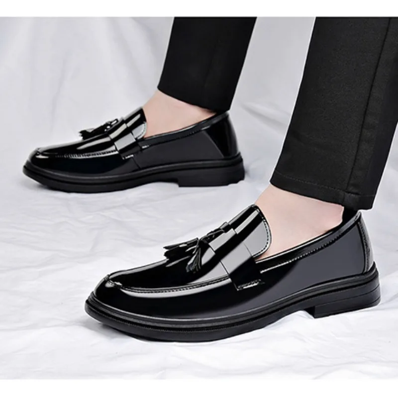 Men's Tassels High Gloss Patent Penny Loafers Fashion Formal Business Casual Oxford Slip on Dress Shoes Shoe for Men，39-44 - view 5