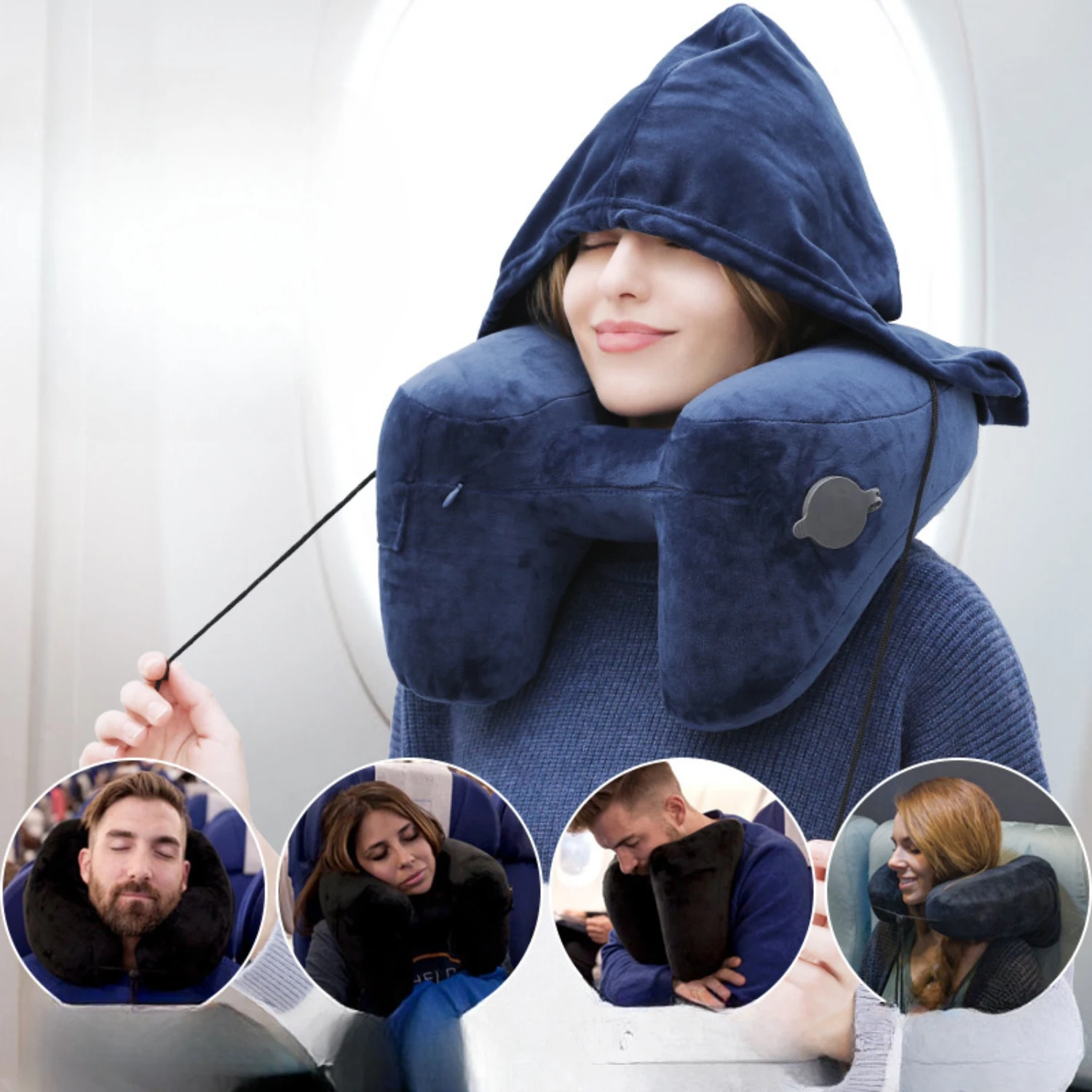 

1pc Neck Pillow For Travel Inflatable Airplane Pillow Comfortably Supports Head, Neck And Chin, Inflatable Travel Pillow With So