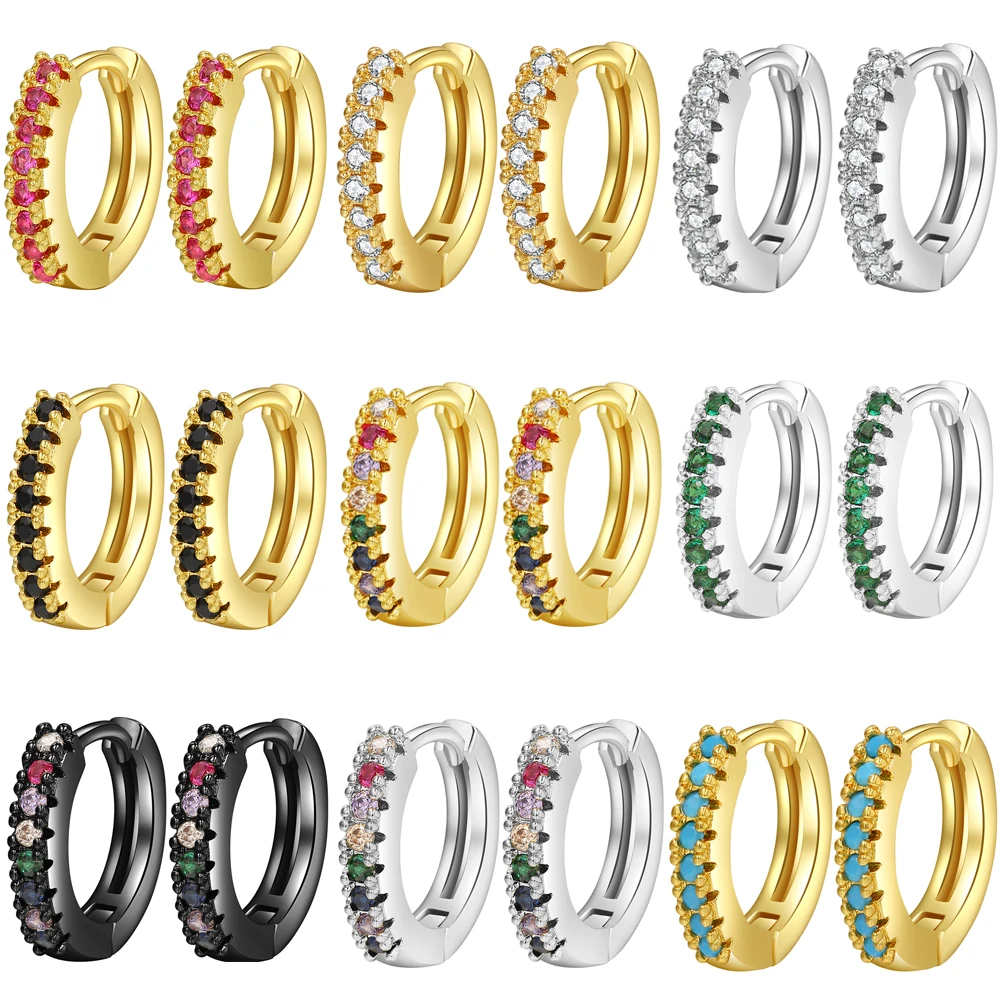 Charme Kleine Huggie Gold Farbe Hoops Ohrringe für Frauen Knorpel Dainty Regenbogen Zirkonia Ohr Ringe Fashion Party Schmuck