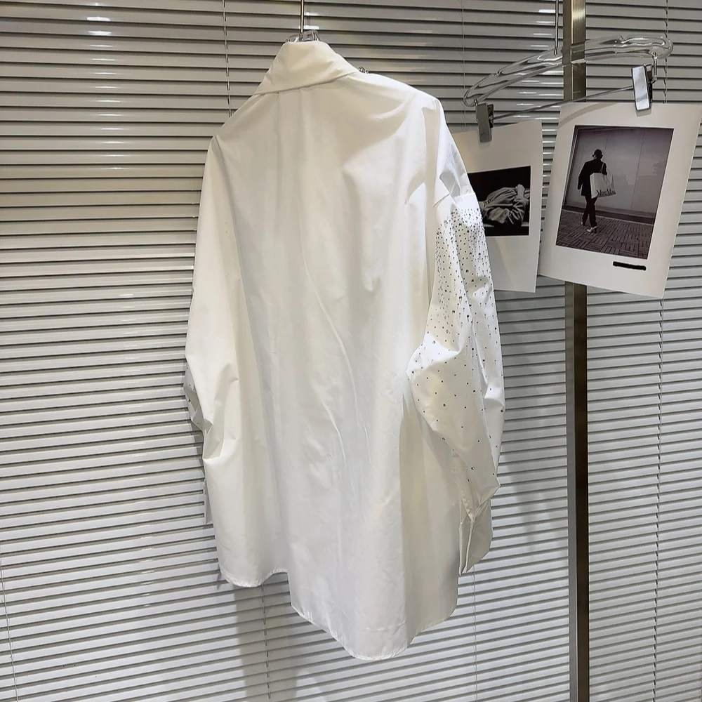 Fashion 2024 Spring New Shirts Rhinestone Beaded Gradient Starry Hot Rhinestone Shirt Long Sleeve Single Breasted Clothes