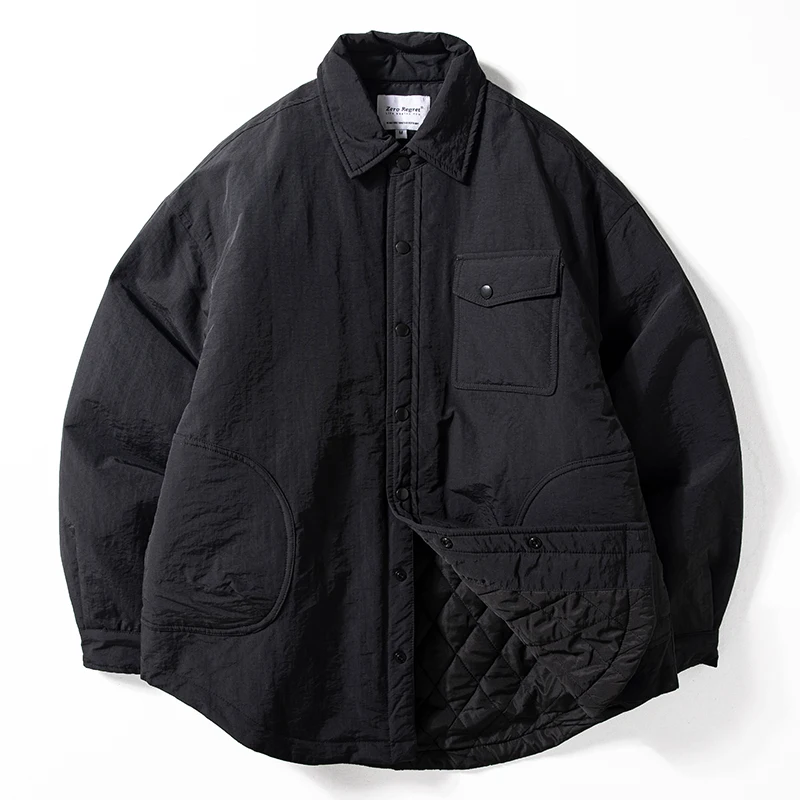 Men's Cotton Jacket Quilted Cotton Outerwear Casual Loose Fit Windproof Waterproof Warm Collar Polyester Fiber Long Sleeve