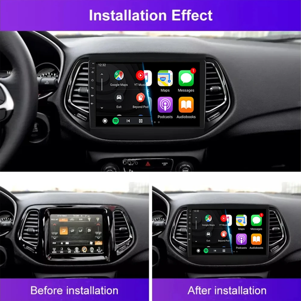 Android 16 Video Player Carplay Auto WIFI+4G For Jeep Compass 2017 2018 2019 Car Radio GPS Stereo Multimedia  2din Head Unit DSP