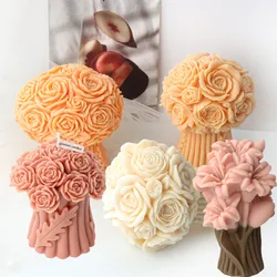 Bridal Bouquet Rose Bouquet Silicone Mold 3D Aromatherapy Candle Luxury Wedding Gift Floral Bunch Pillar Decoration Epoxy Mold