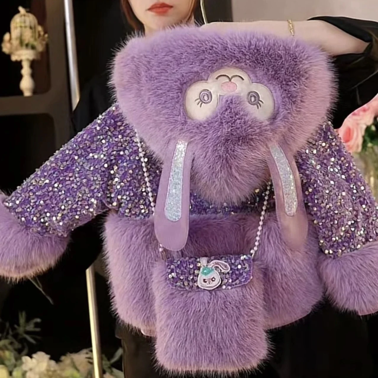 Kawaii الشتاء Stellalous Linabell الأطفال معطف الفرو أفخم سترة موضة مقنعين الترتر وسادة مبطنة رشاقته الدافئة ملابس خارجية هدية