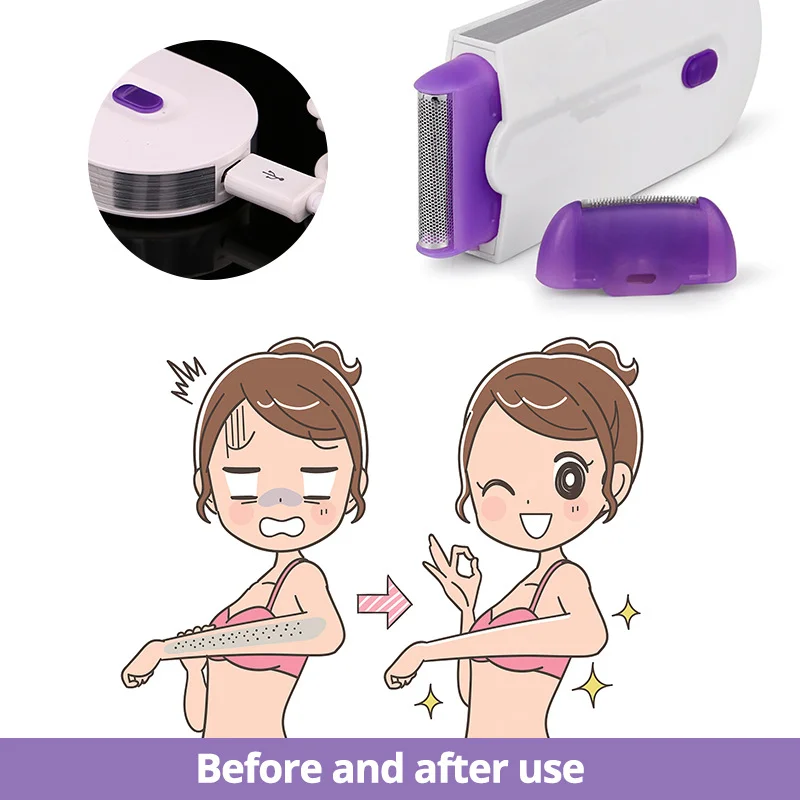 

2 IN 1 Portable Hair Remover Smooth Touch Removal Painless USB Rechargeable Light Safely Sensor Shaver Women Laser Epilator