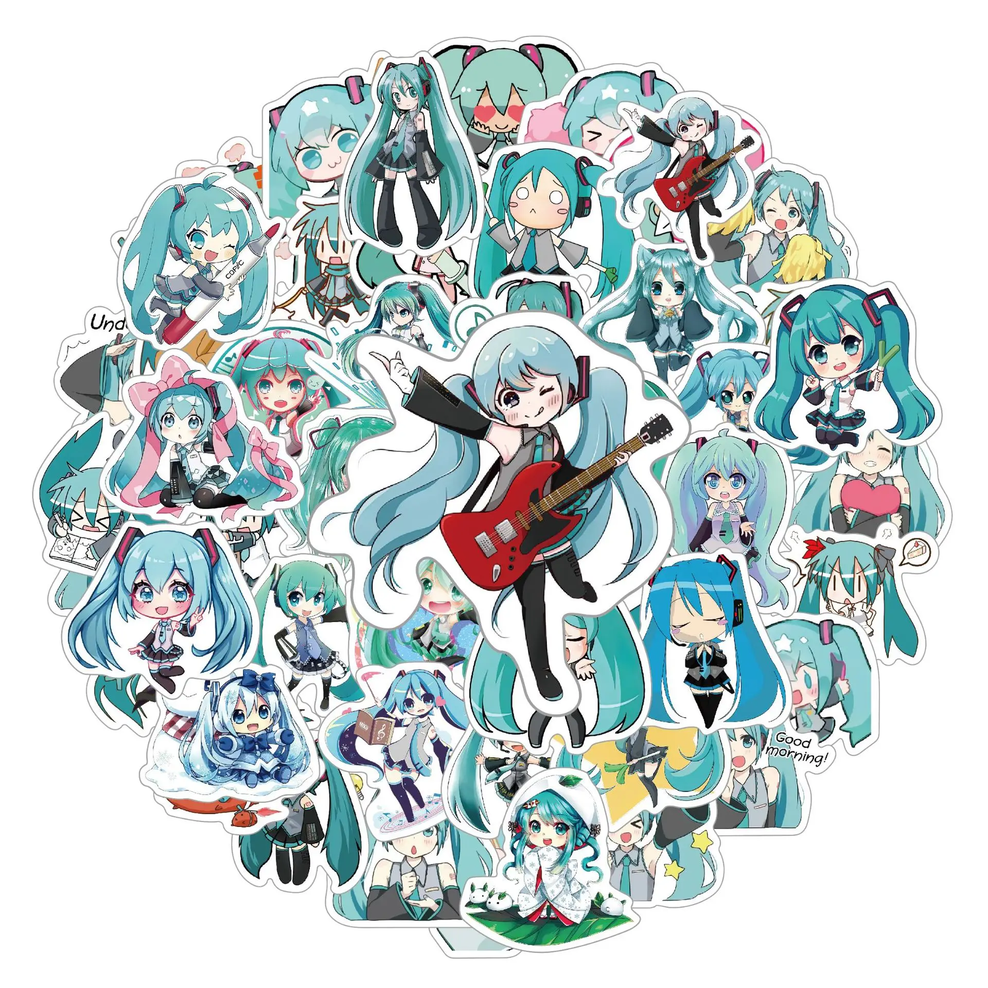 50pcs Cartoon Strip Paper Hatsune Miku Waterproof Stickers Motorcycle Helmet Luggage Diy Graffiti Stickers