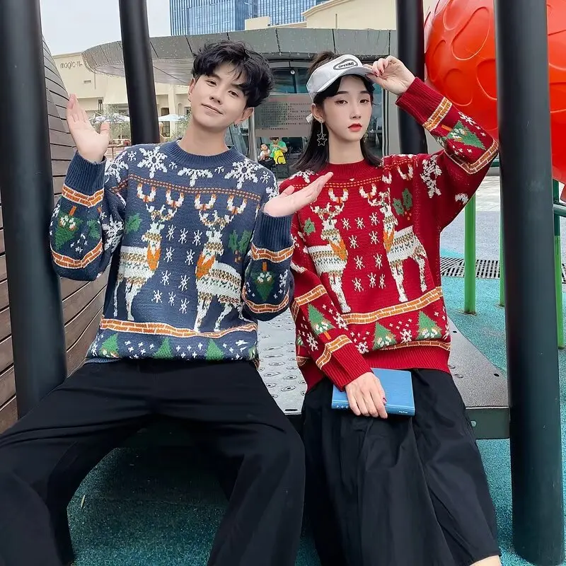 

Ins свитер, мужской толстый зимний наряд для пар, куртка в гонконгском стиле, корейская версия, свободный и ленивый рождественский вязаный свитер