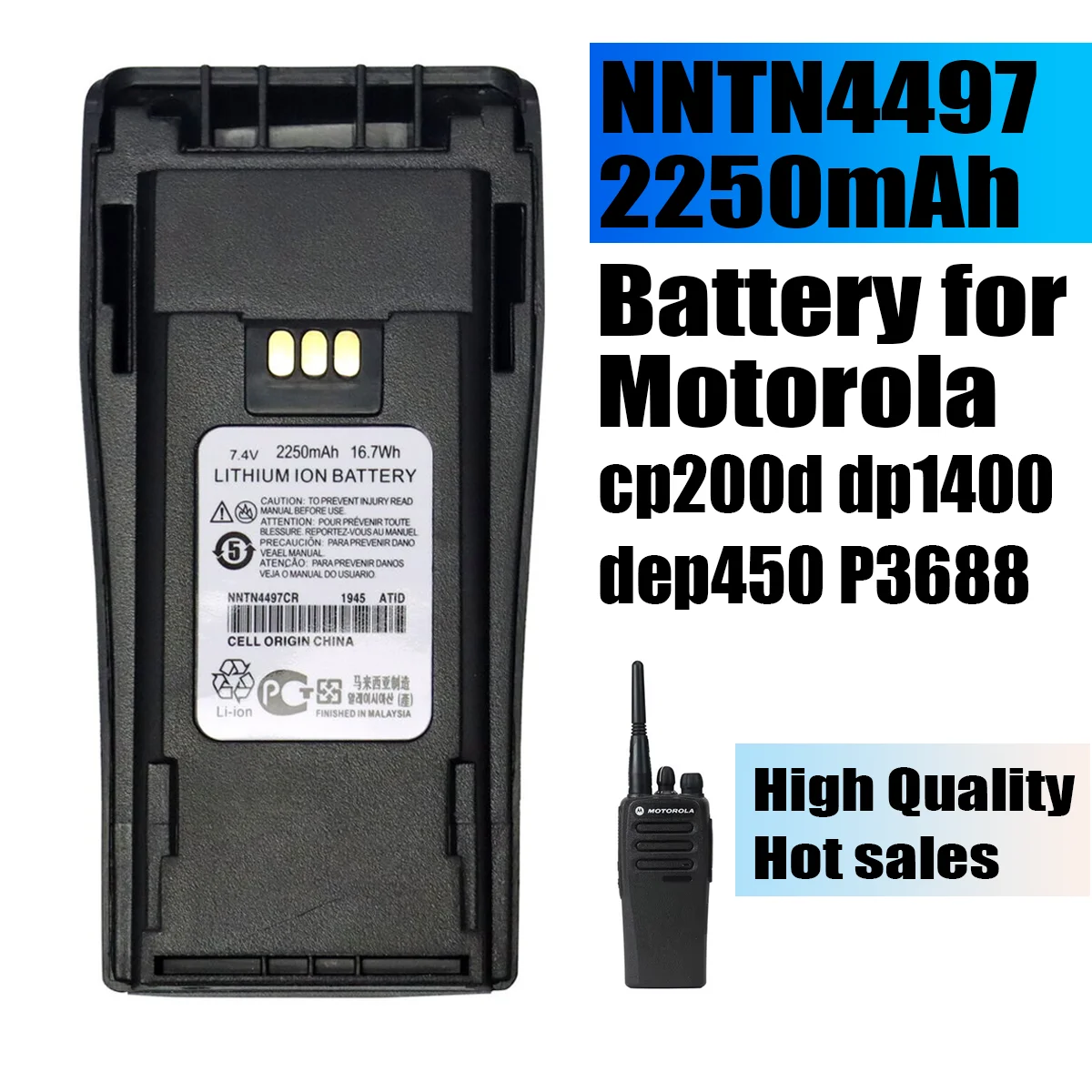 

NNTN4497 motorola replacement battery 2250mAh for motorola dep450 dp1400 cp200d P3688 GP3688 EP450 cp140 cp040 cp200 cp180