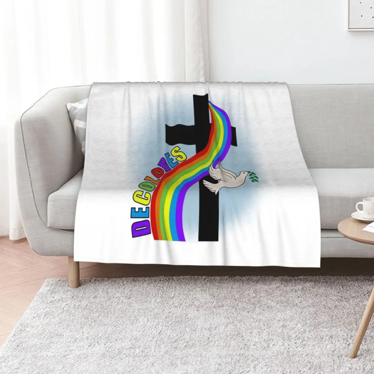 DeColores Cursillo Rainbow With Cross and Peace Dove (White) Throw Blanket Custom Moving Weighted Fashion Sofas Blankets