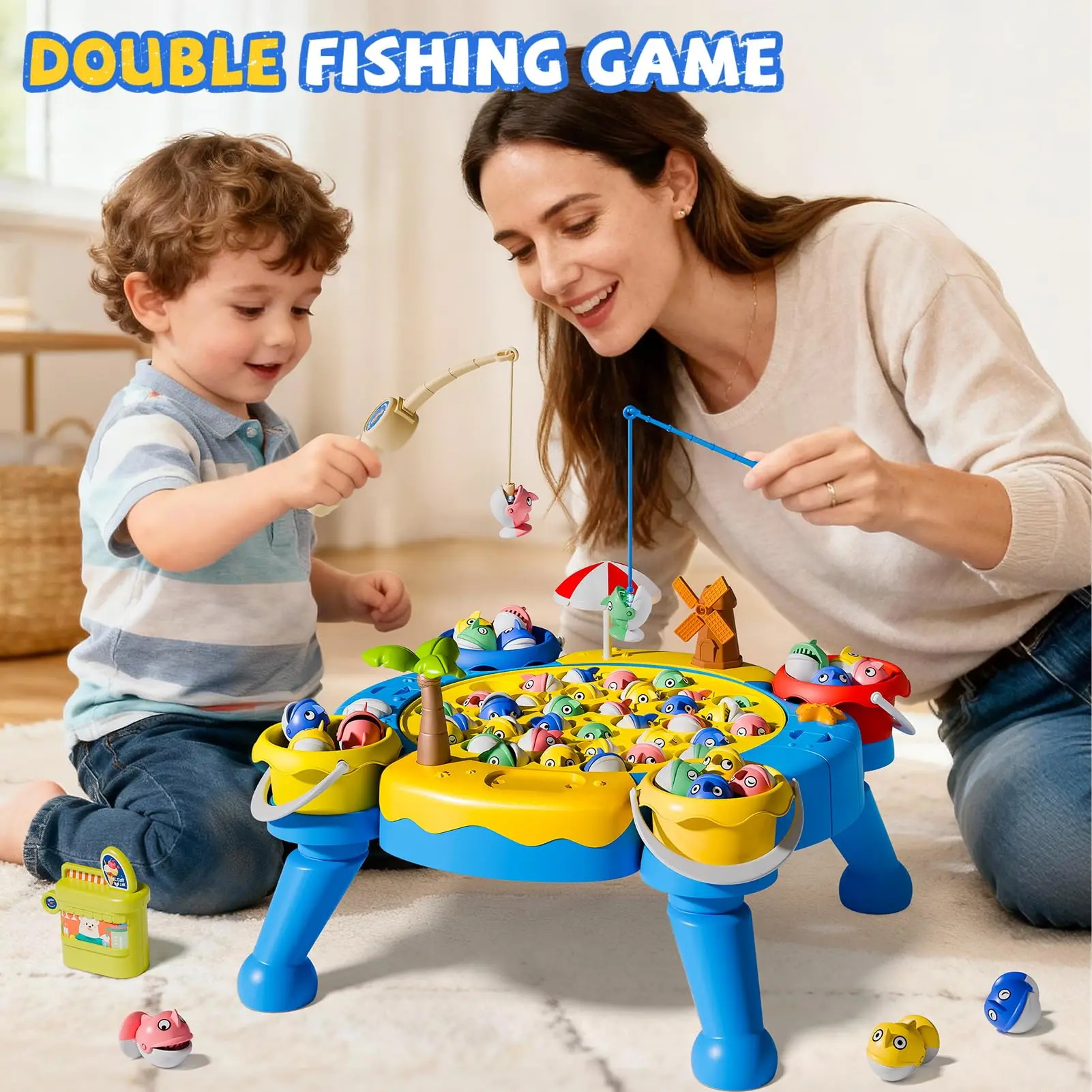 Placa de juego de pesca giratoria magnética, juguete de pesca con música para desarrollar la coordinación mano-ojo para niños, regalos de Navidad y cumpleaños