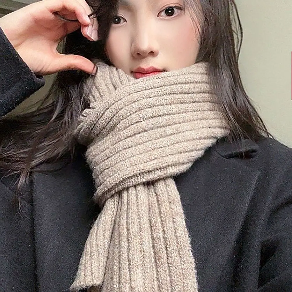 

170cm Winter Knitted Scarf Winter Warm All-match Thermal Neck Warmer Wool Blended Solid Color Thickened Shawl