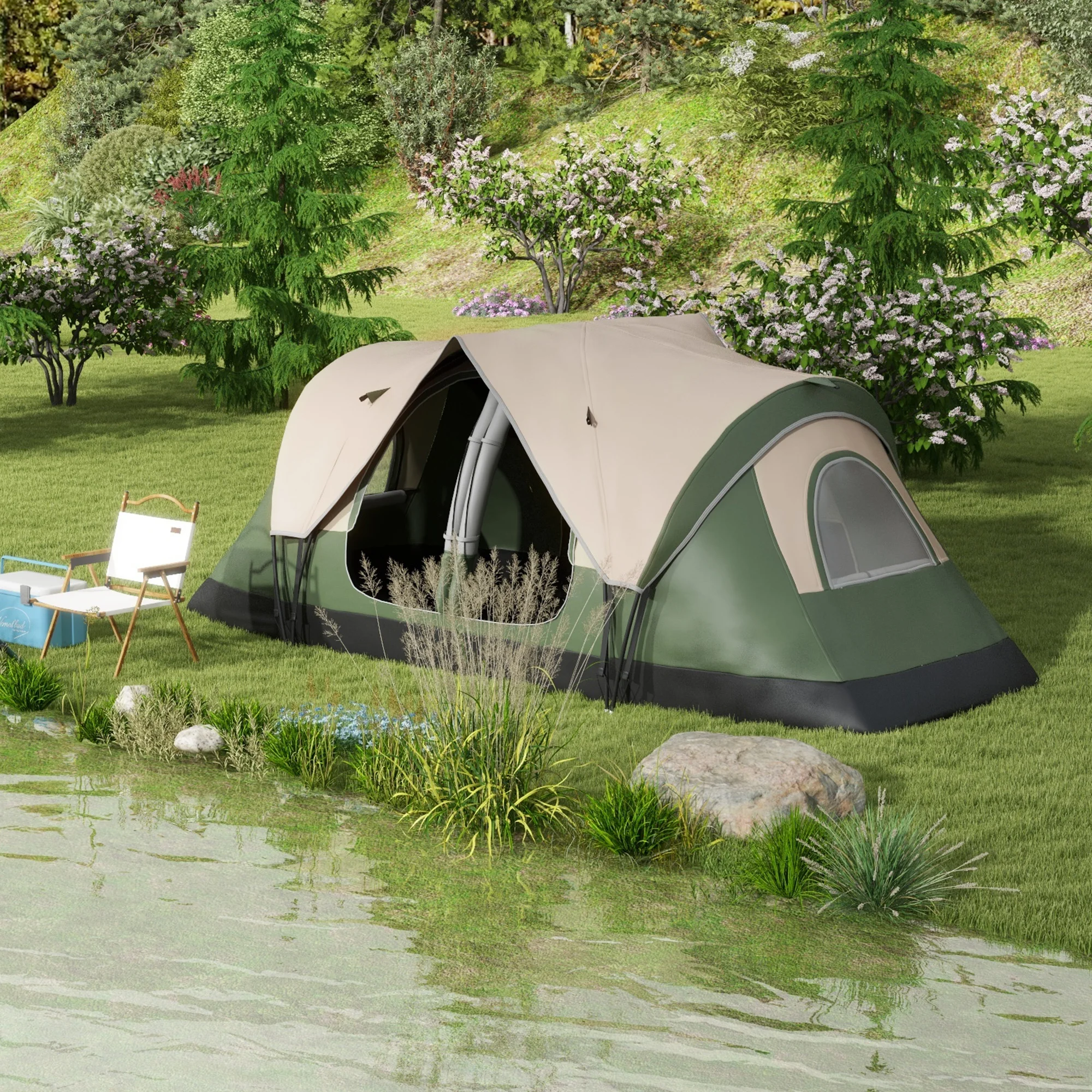 Out sunny Familien zelt für 6-8 Personen 450x215x180 cm olivgrün