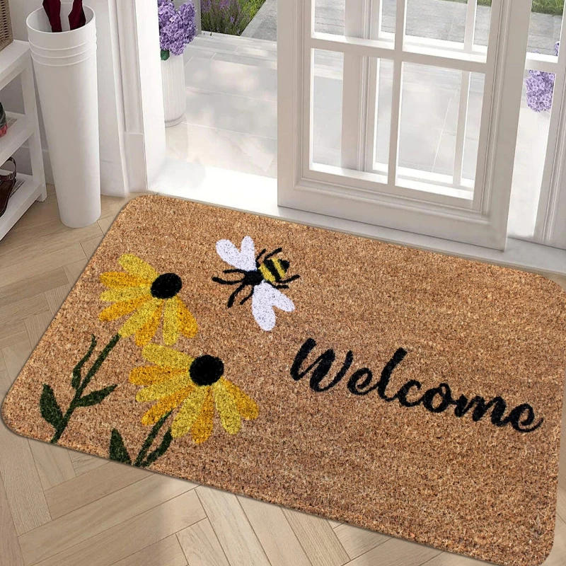 Floral & Letter Graphic Anti-slip Door Mat Indoor Outdoor Rug Welcom Bedroom Bedside Carpet Cloakroom Small Home Kitchen Mats