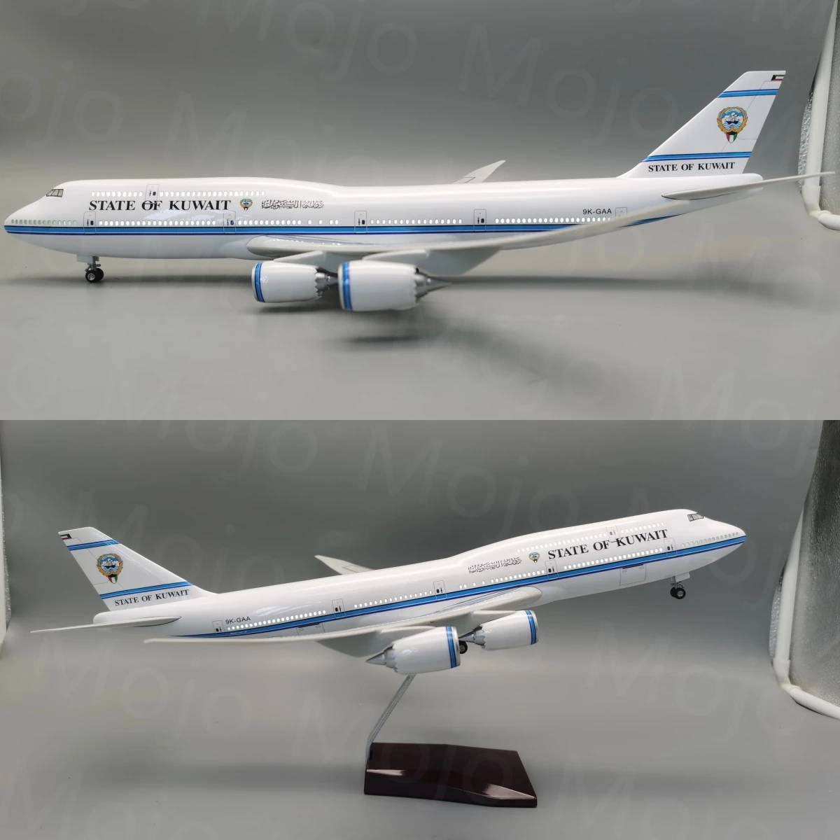 1/150 Scale 47CM Airplane 747 B747 State of Kuwait Airline Model LED Light & Wheel Landing Gear Diecast Resin Plane Model Toy