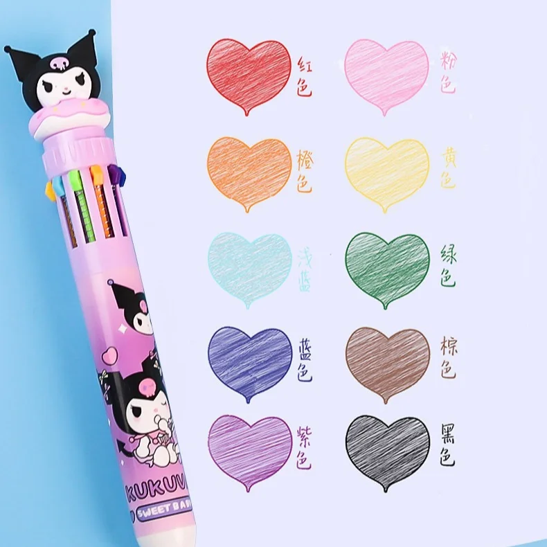 Sanria Press Ten Color Ballpoint Pens anime kuromi my melody cinnamoroll Cartoon Painting Pen Kids Stationery School Supplies