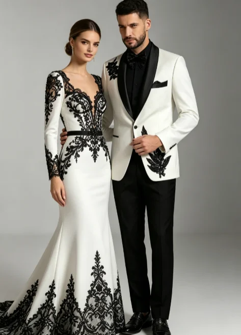 Shiny Bead Embroidery Men Suits Luxuly Slim Fit Shawl Lapel Groom Wedding Tuxeods 2 Pieces Sets Male Prom Blazers Ropa Hombre