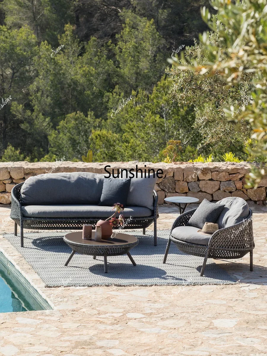 YOutdoor courtyard rattan sofa terrace lazy garden leisure combination