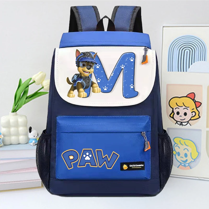Paw Patrol 소년을위한 대용량 배낭 소녀 만화 편지 A-Z 인쇄 Schoolbag 학생 도서 편지지 보관 가방