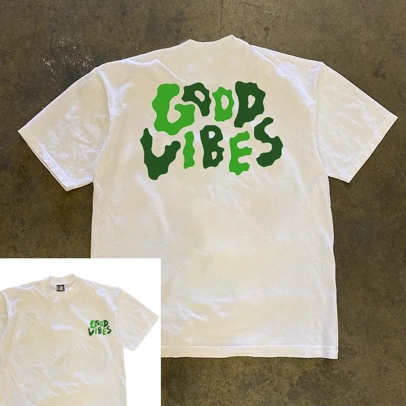 

Pure Cotton American Retro Short-sleeved Loose T-shirt Ins New Summer Letter Printing Male and Female Couples Student Casual