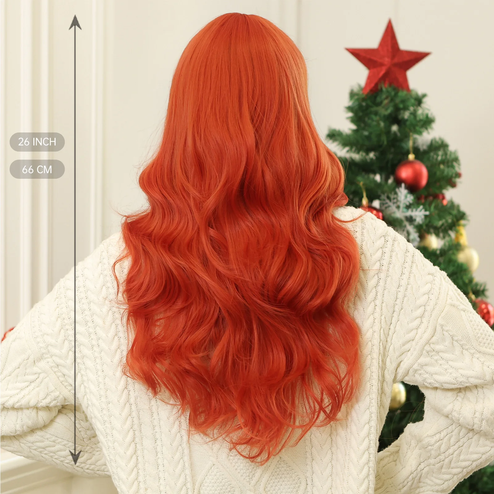 Orange Synthetic Wig Long Wavy Colorful Cosplay Wigs with Bangs Halloween Party Silky Wig Heat Resistant Natural Hair for Women