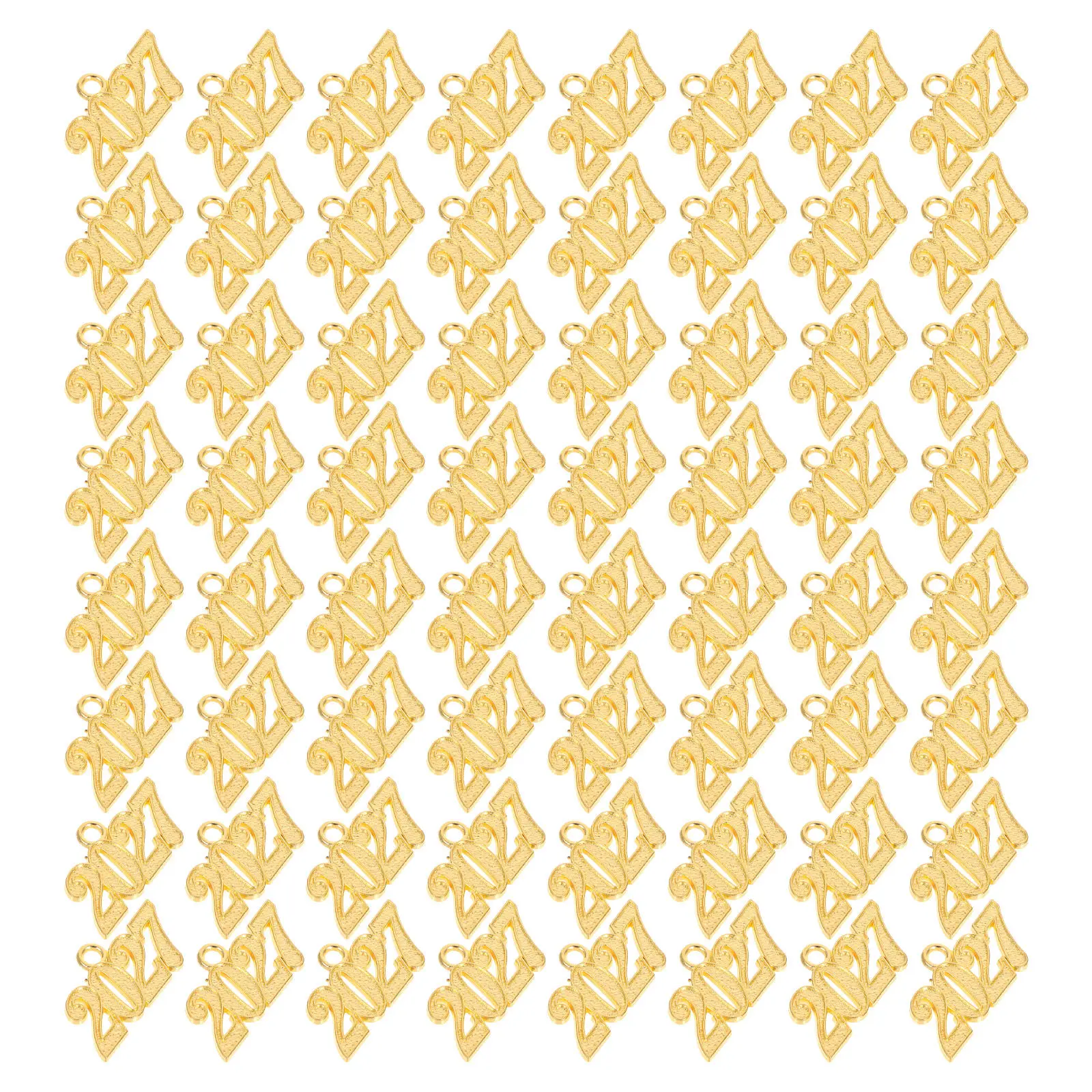 100Pcs Gold Number Tassel Charms Polished Finish for DIY Jewelry Necklaces Bracelets 2027 Graduation Keychain Craft Accessories