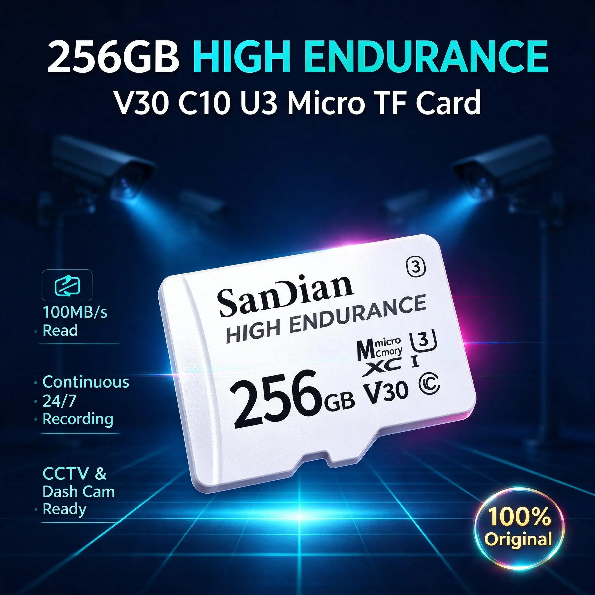 Compact V30 C10 Original Micro TF SD Card For Dash Camera Car CCTV Home Security Camera Full HD Endurance High 128GB 256GB for