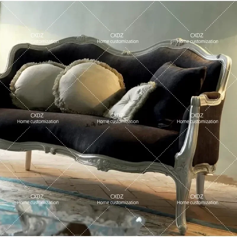 Rural Solid Wood Sofa Light Luxury Modern Simple Double Three Seater Living Room Furniture Retro Villa Fabric Couch