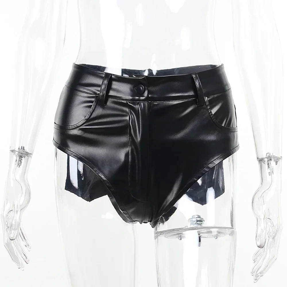 

New Black High Waist Elastic Pu Leather Shorts for Women's Shorts