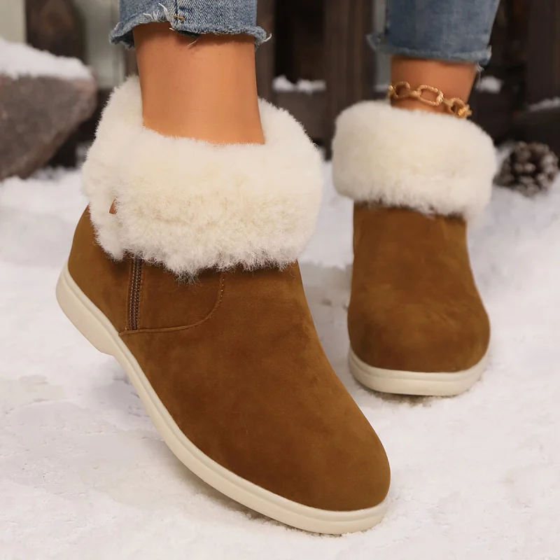 

New Women's Shoes Autumn Winter Suede Padded Warm Snow Boots Casual Large Size Outdoor Wear Soft Velvet Flat Short Boots Female