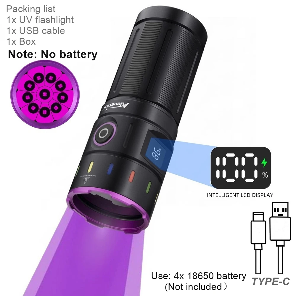 200W 365nm LED UV Zaklamp Krachtige Blacklight Zaklamp USB Oplaadbare Catdog Tinea Urine Vlek Schorpioen Geld Ultraviolette lamp