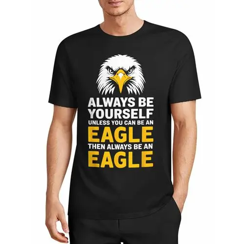 T-Shirt with Inspirational Text Printed on It, Featuring a Domineering Eagle Design, Personalized American-Style Short Sleeves
