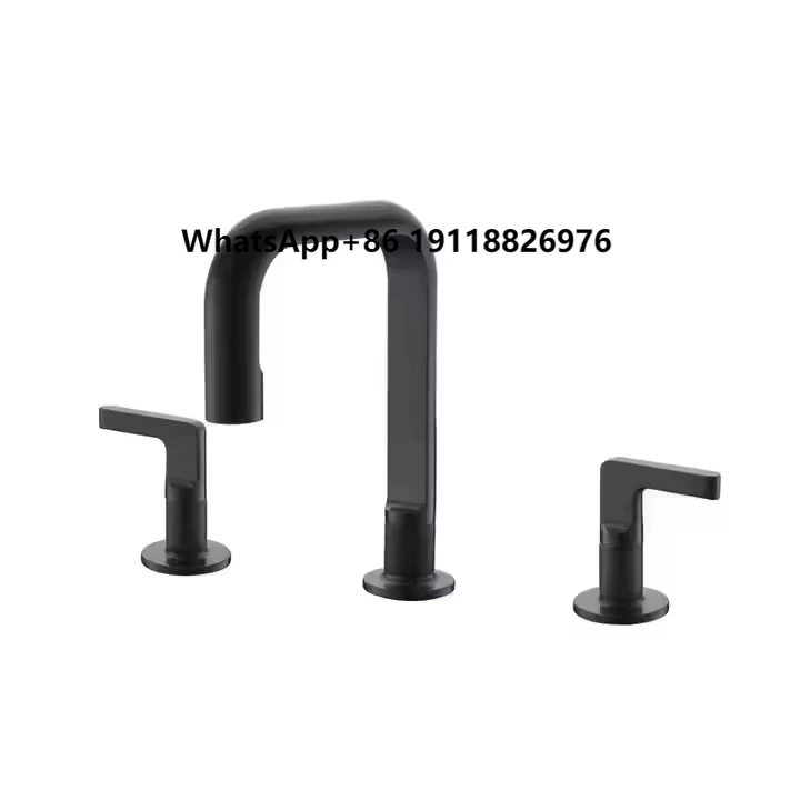 

Hot Selling Luxury Black Waterfall Basin Faucet 3 Holes Brass Bathroom Faucets Modern Dual Handle Brushed Gold Bathtub Faucet